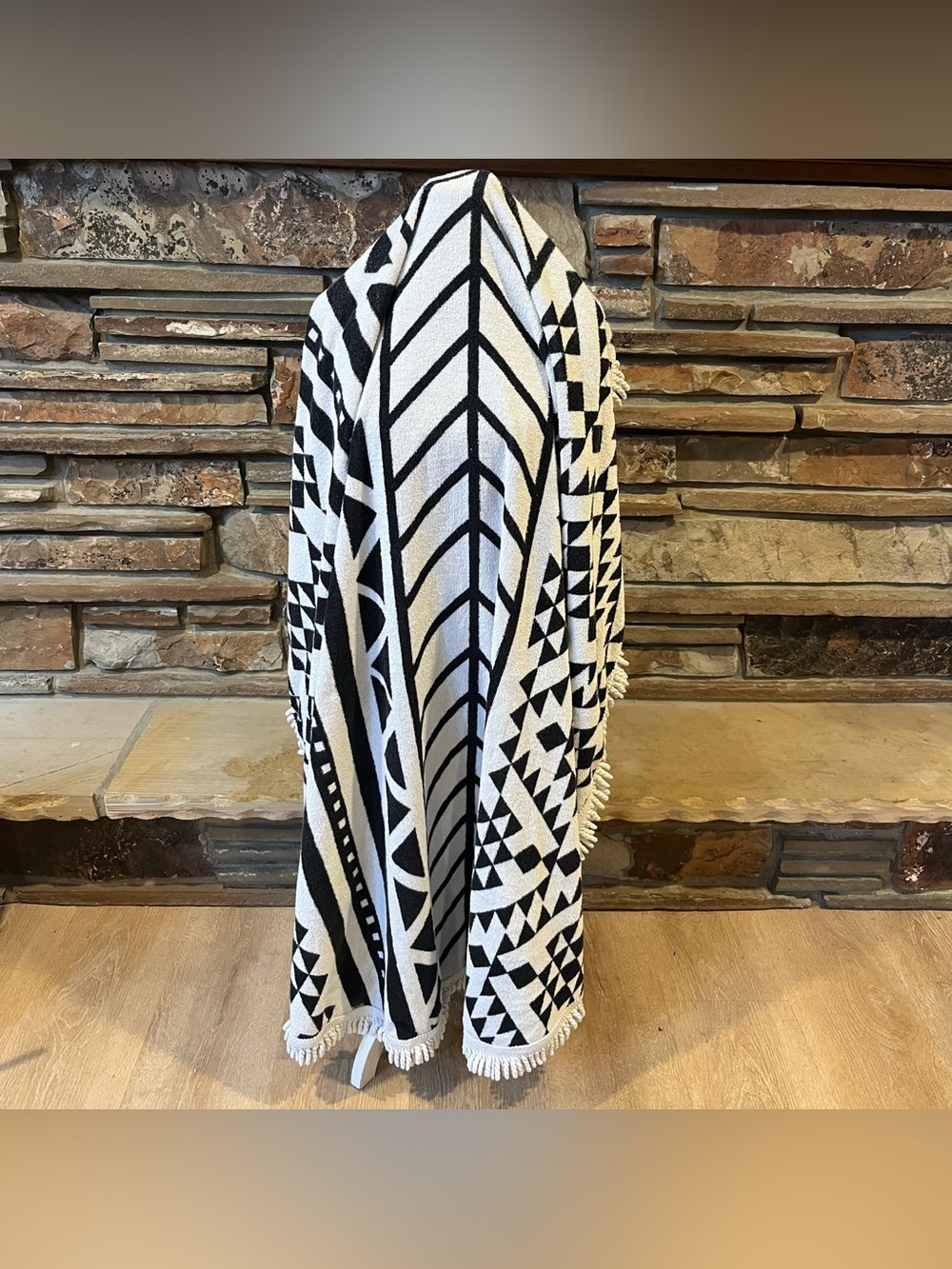 The Beach People Original Roundie Black & White Geometric Fringed Terry Towel